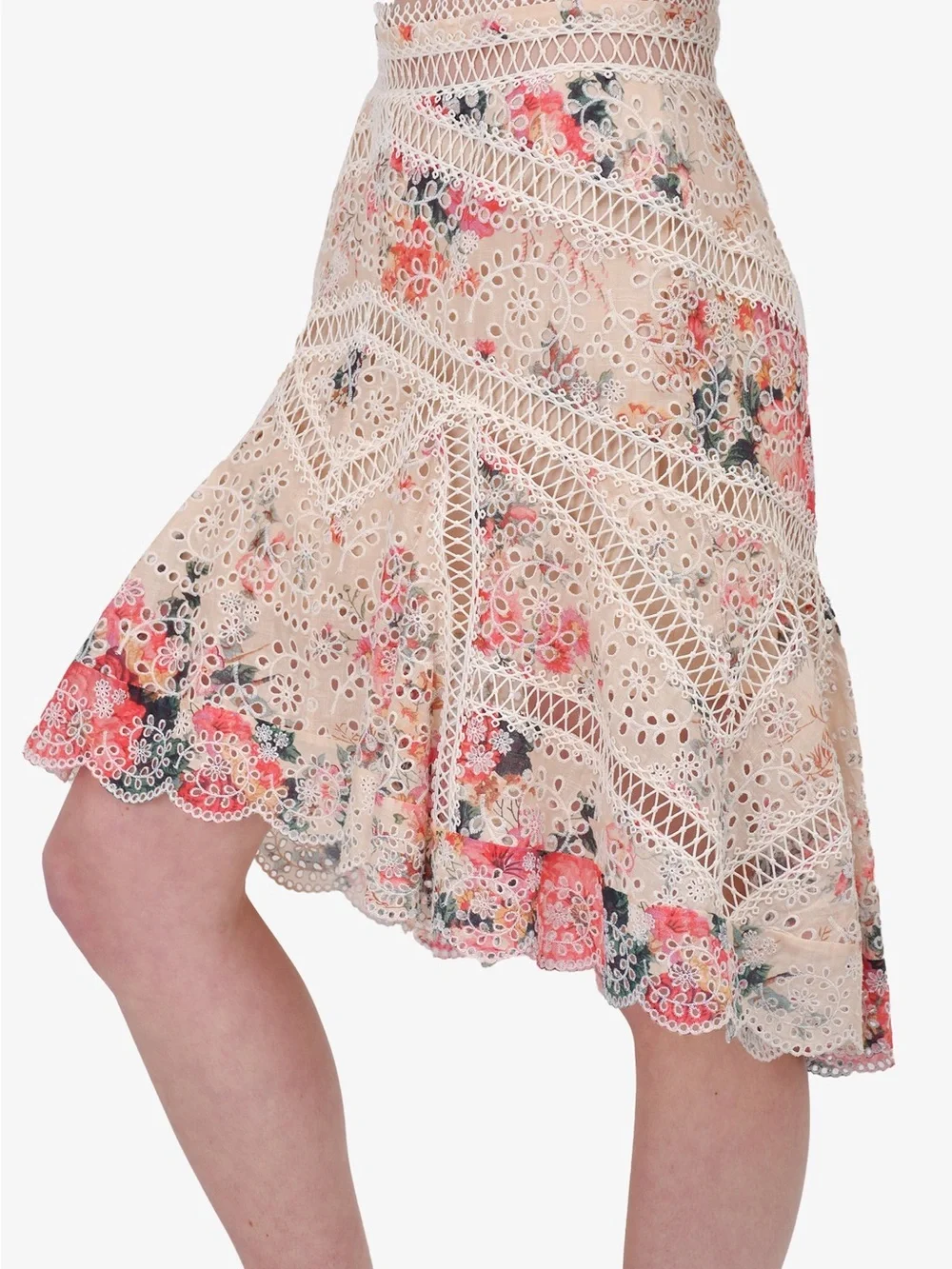 Zimmermann Cream Floral Eyelet Circle Skirt - Picture 2 of 6